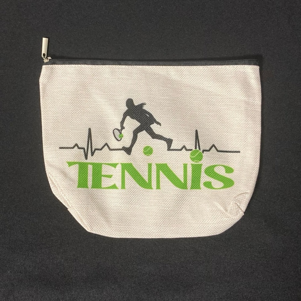 Women’s Sports White Canvas Medium Cosmetic Bag Tennis Graphic